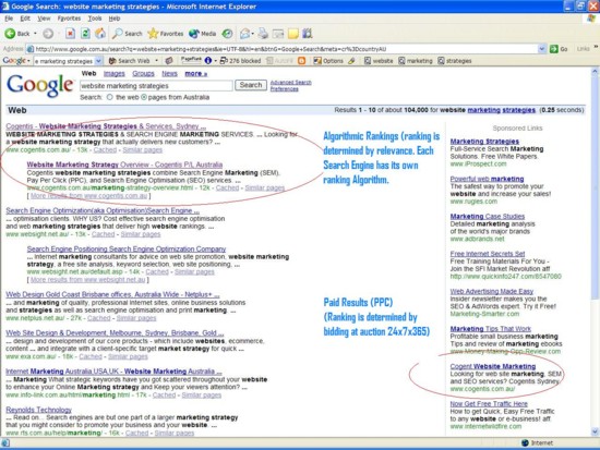 The difference between SEM and SEO - Google screenshot